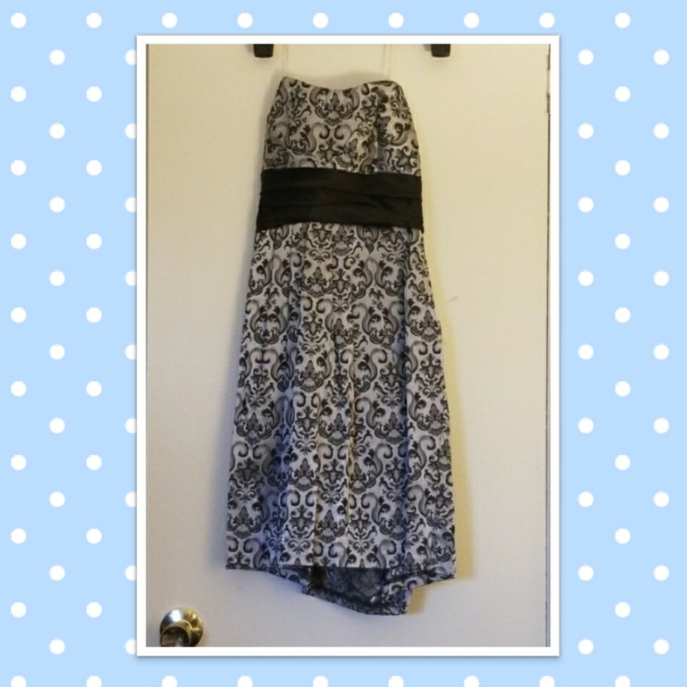 Black and Silver Strapless Cocktail Dress